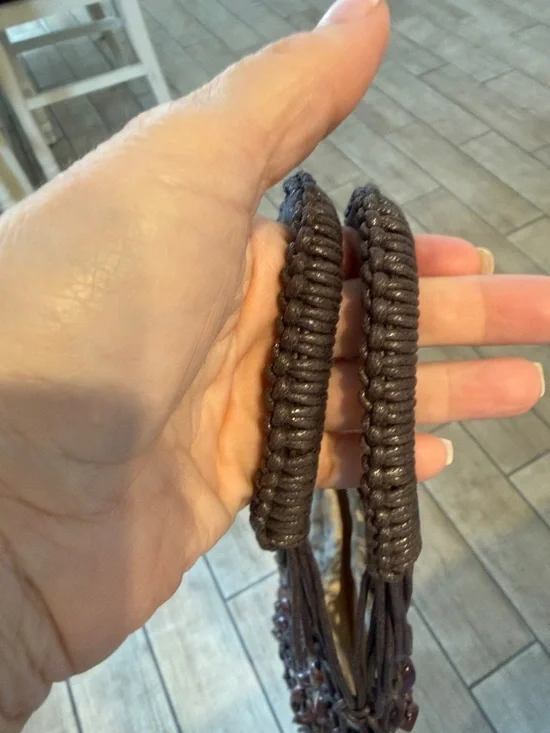 ZARA Dark Brown Macramé Fringe Shoulder Bag - Picture 5 of 7